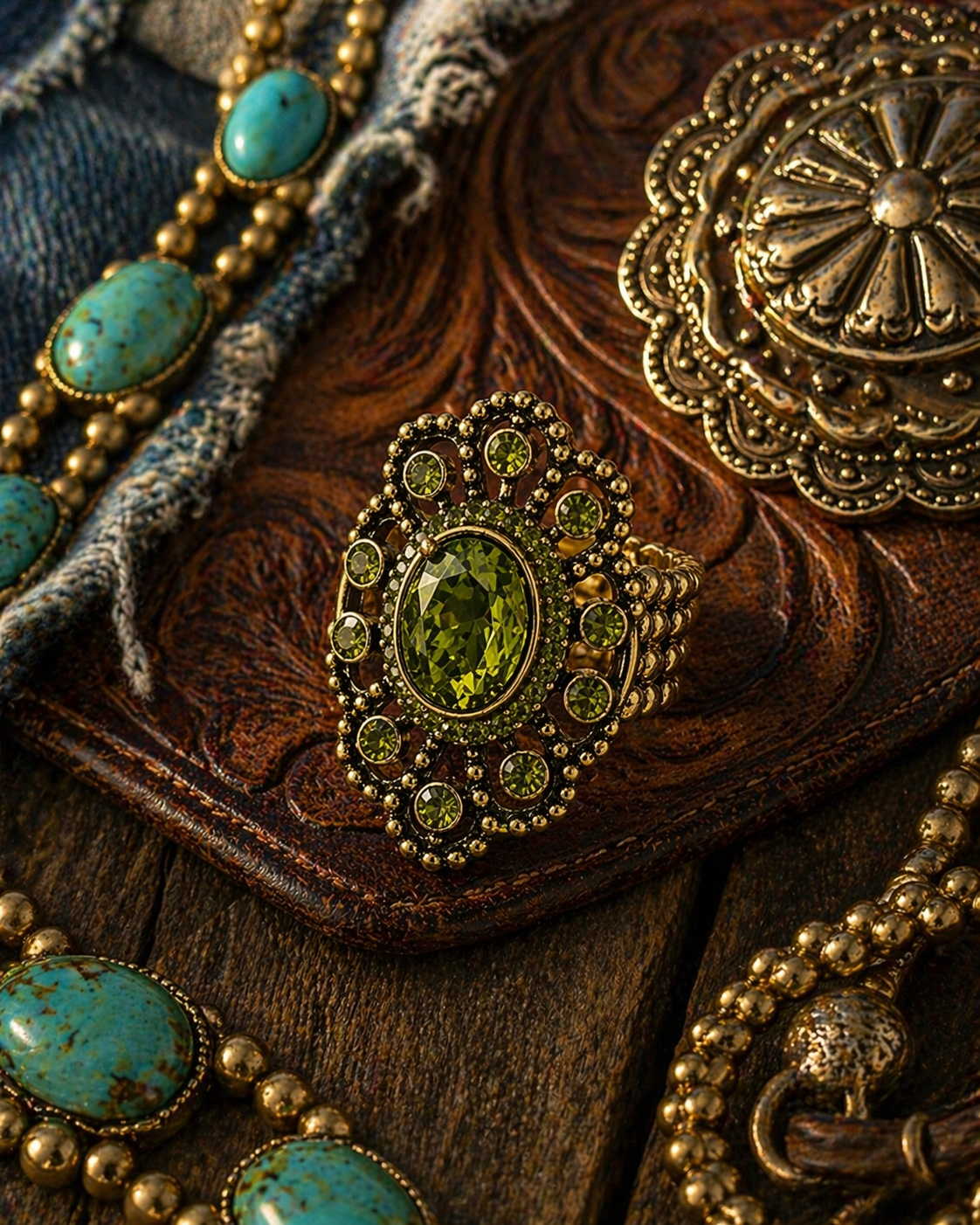 Midnight Sage Halo Ring