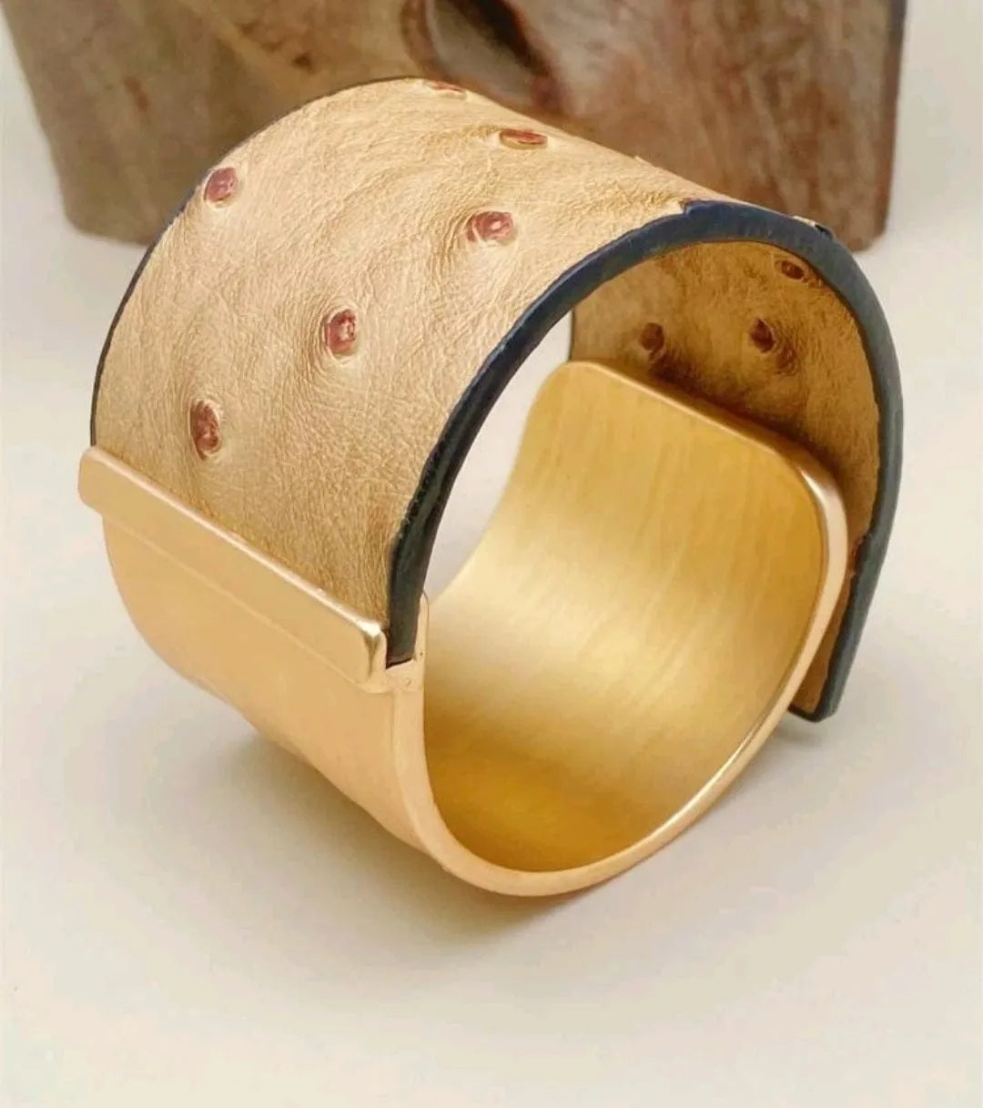 Vegan Leather Wide Bangle Wrap tan Bracelet - The Bling Barn