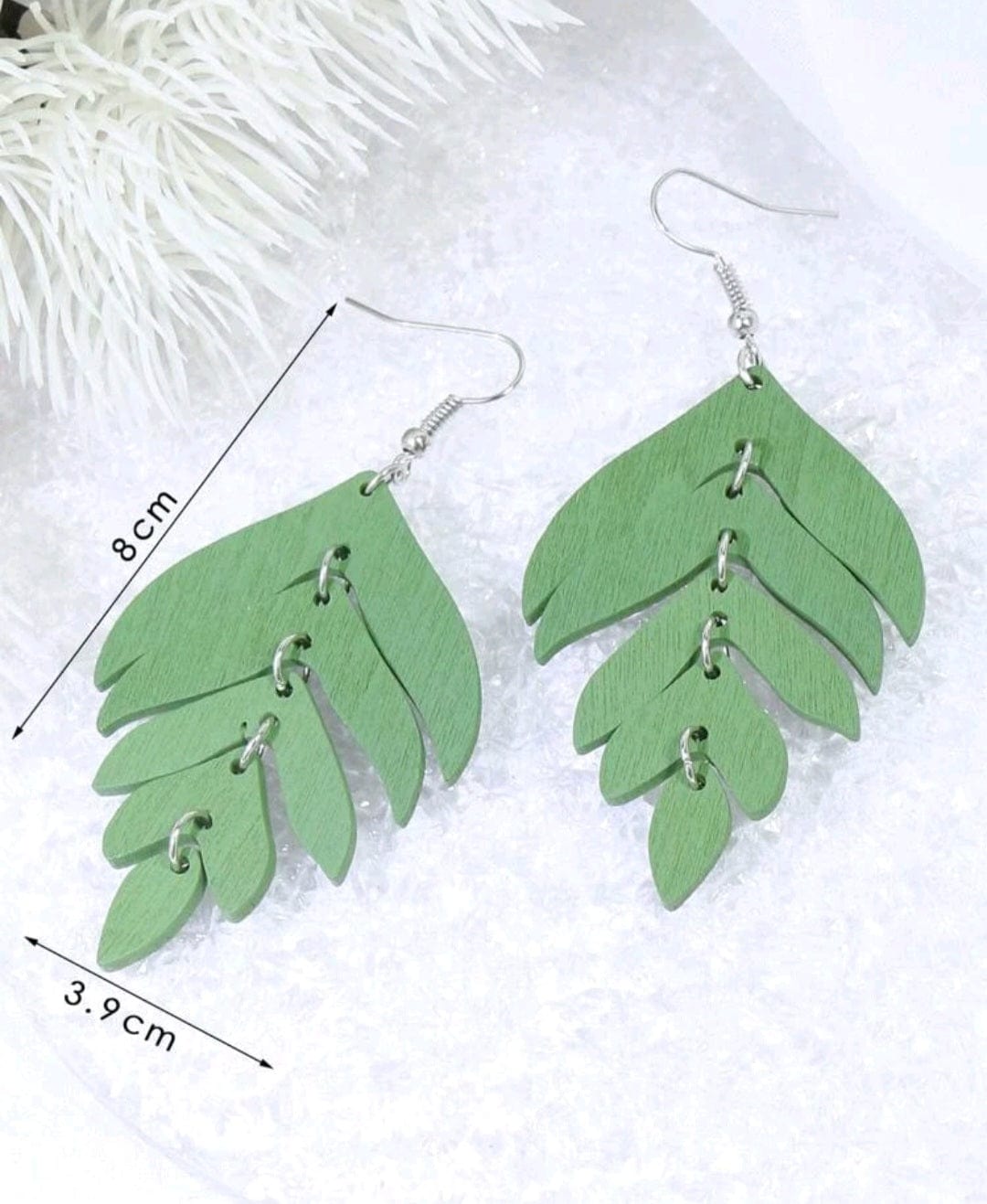 As Fall Begins Wood Leaf Earrings In Green