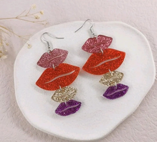 Glitter Sparkle Drop Lip Earrings - The Bling Barn