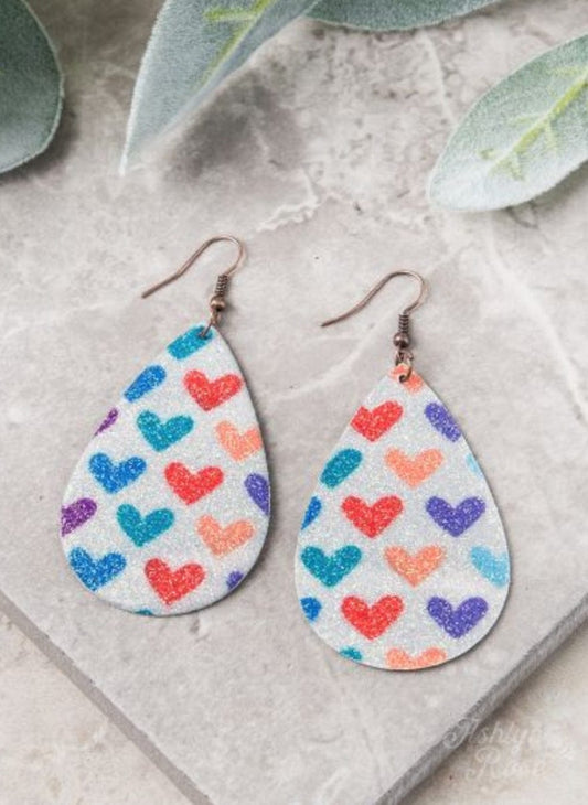 Gray Glitter Tear Drop Heart Earrings - The Bling Barn