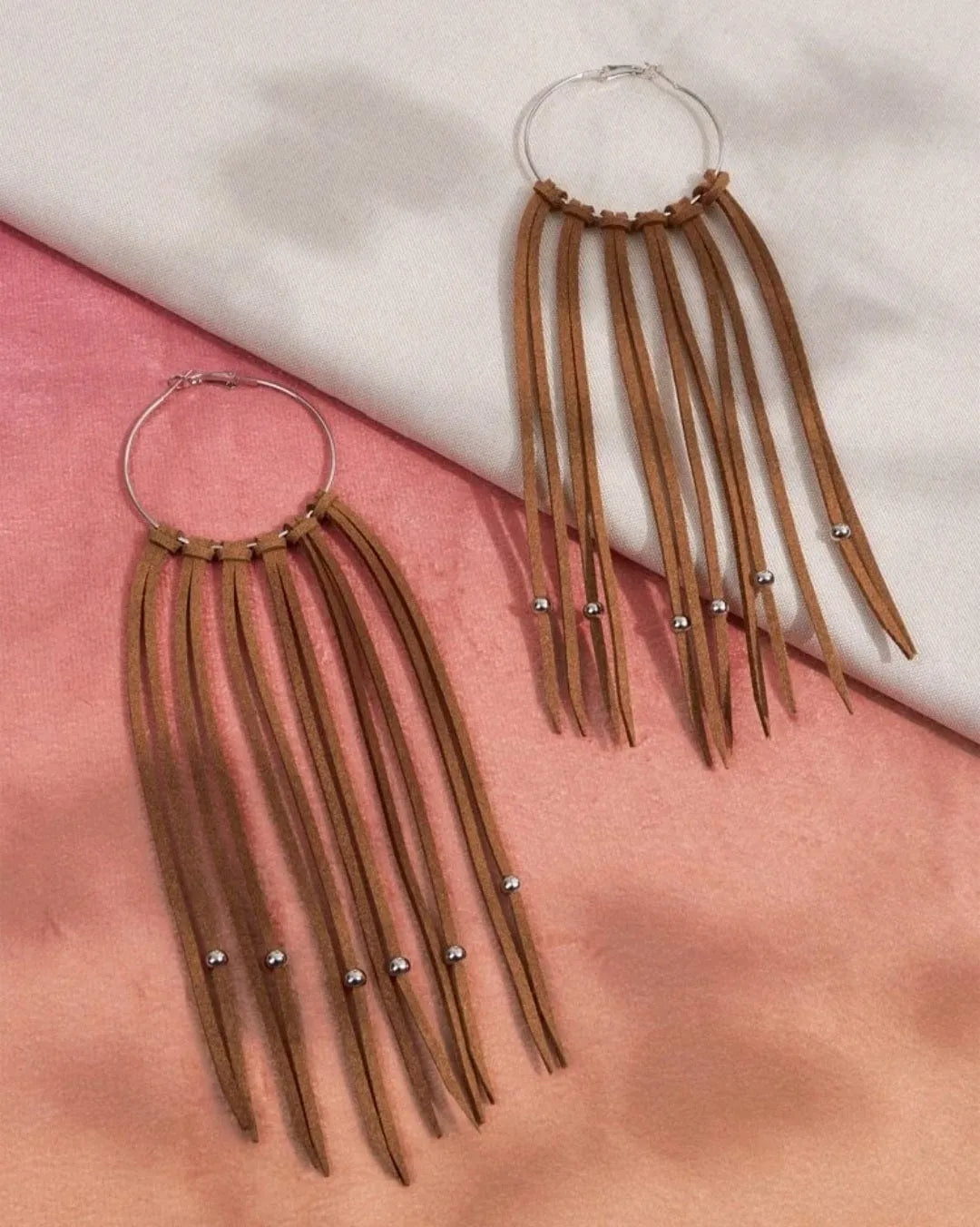 Extra Long Oversized Suede Tassel Earrings in Coffee - The Bling Barn