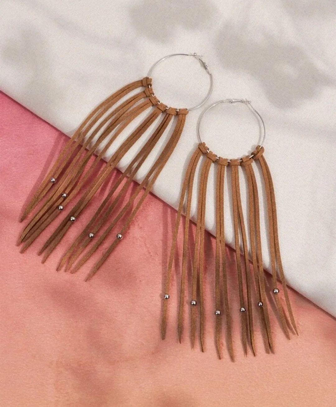 Extra Long Oversized Suede Tassel Earrings in Coffee - The Bling Barn