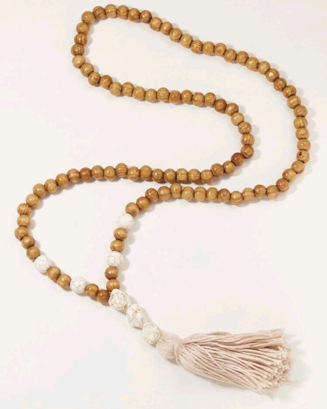 Natural Wood Bead Tassel Necklace - The Bling Barn