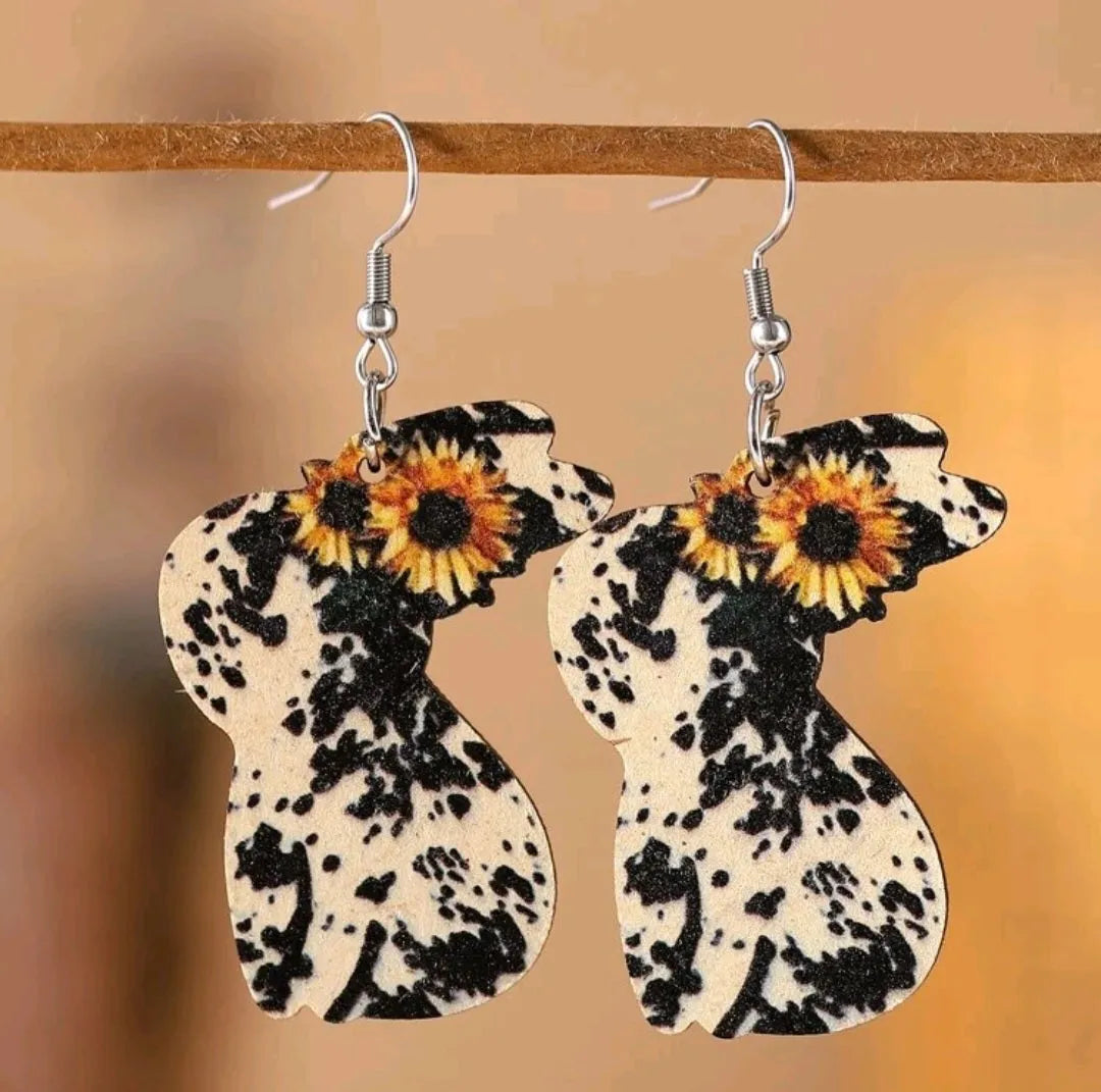 Country Cow Bunny Earrings