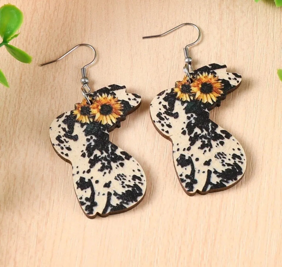 Country Cow Bunny Earrings