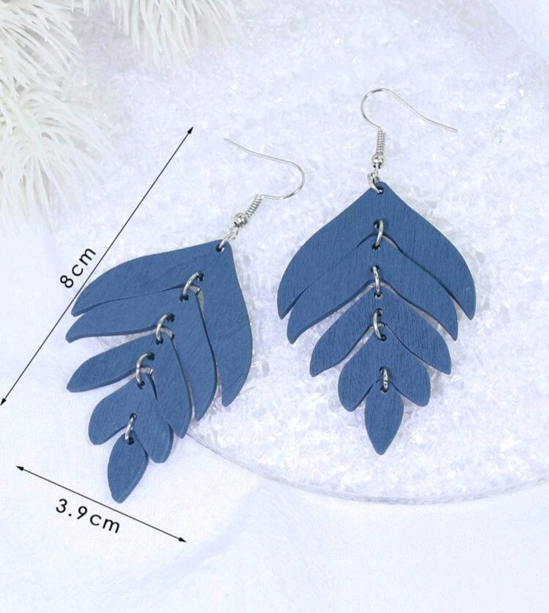 As Fall Begins Wood Leaf Earrings In Blue