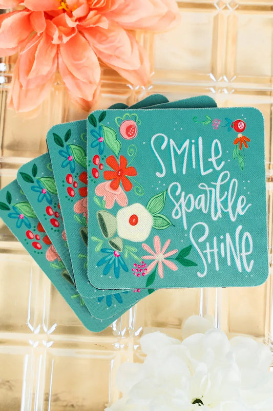 Smile Sparkle Shine 4 Pc Neoprene Coaster Set