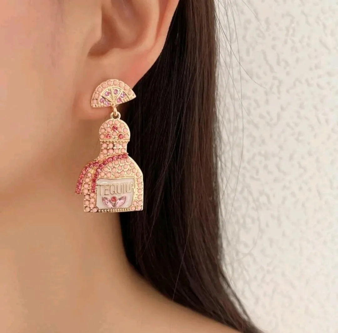 Pink Tequila Time Rhinestone Earrings