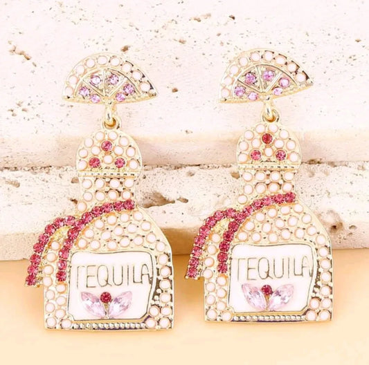 Pink Tequila Time Rhinestone Earrings