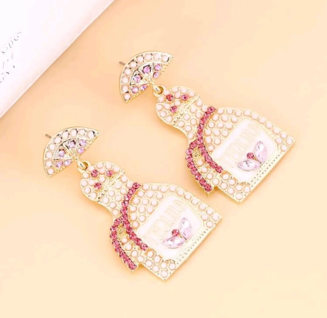 Pink Tequila Time Rhinestone Earrings