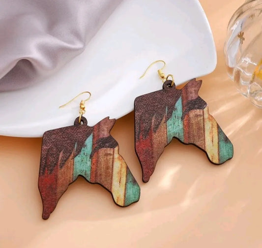 Western Wood Horse Silhouette Earrings