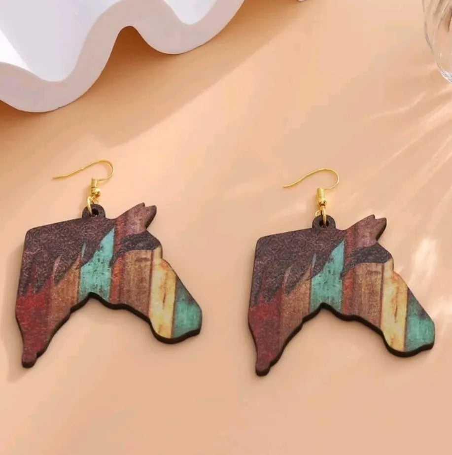 Western Wood Horse Silhouette Earrings