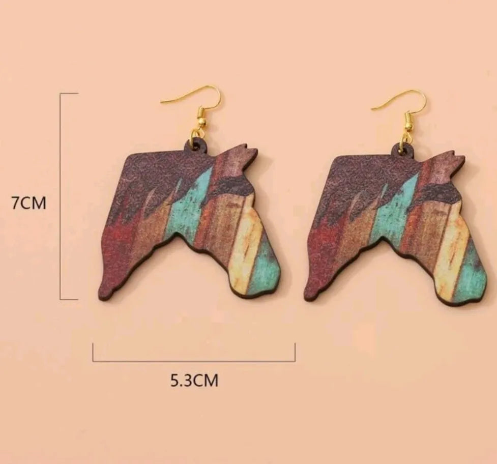 Western Wood Horse Silhouette Earrings