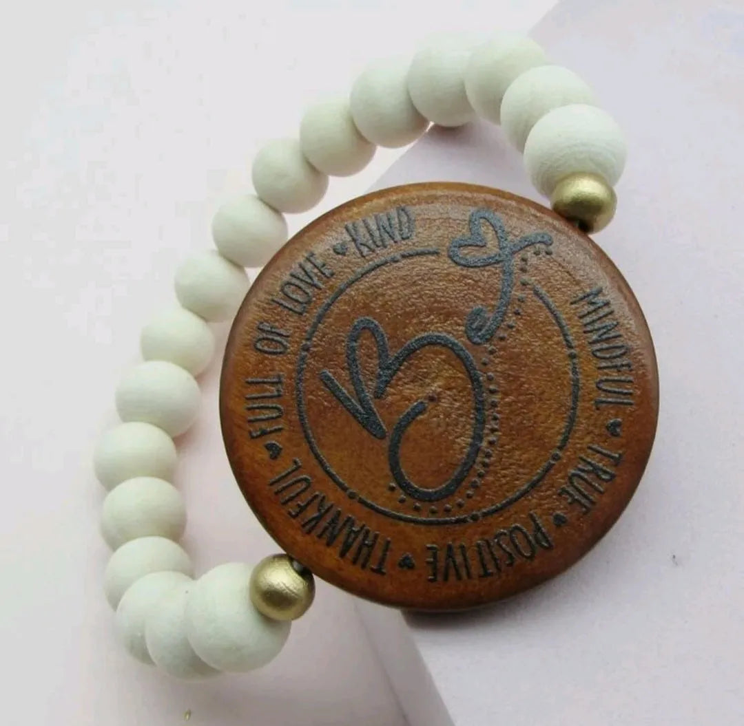 Be Inspirational Wood Pedant Bead Bracelet