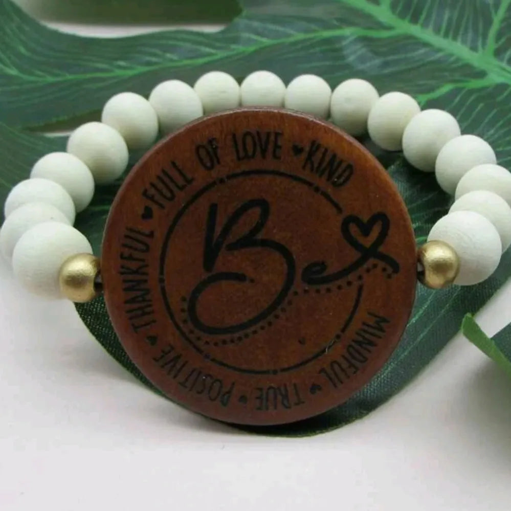 Be Inspirational Wood Pedant Bead Bracelet