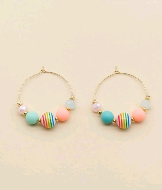 Simply Stated Rainbow Bead Hoop Earrings - The Bling Barn