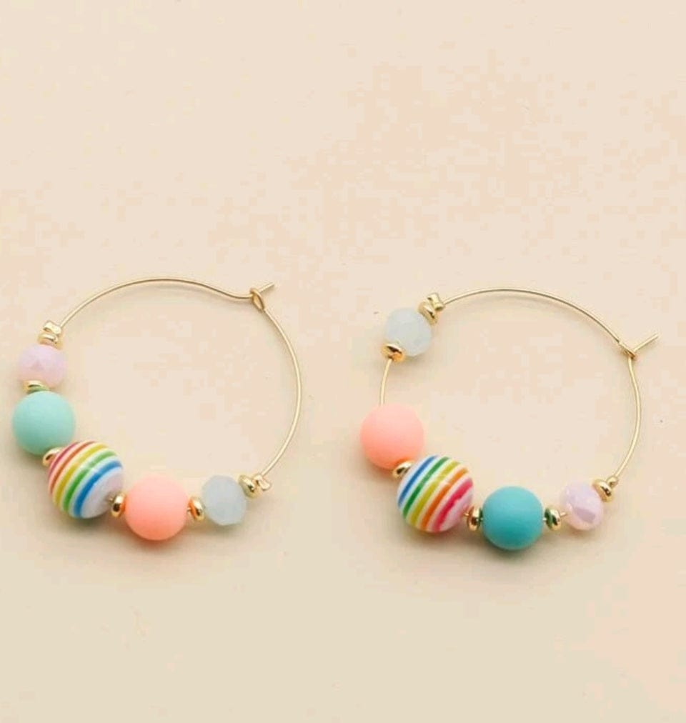 Simply Stated Rainbow Bead Hoop Earrings - The Bling Barn