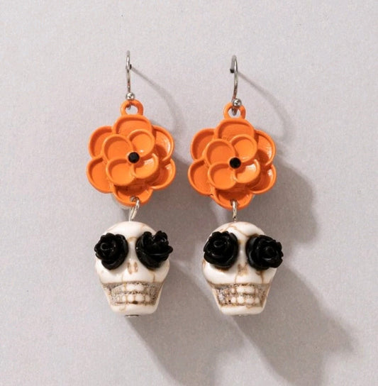 Spooky Floral Skull Halloween Earrings - The Bling Barn western fashion jewelry