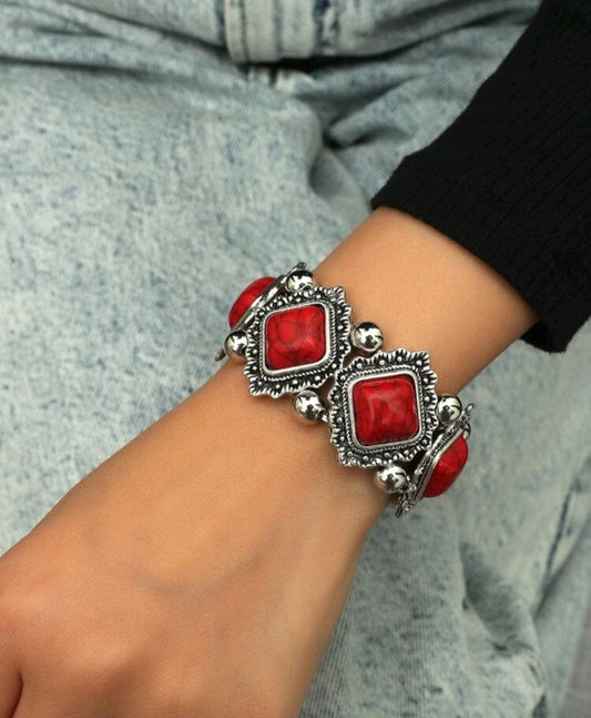 Red Western Inspired Triangle Stretch Bracelet