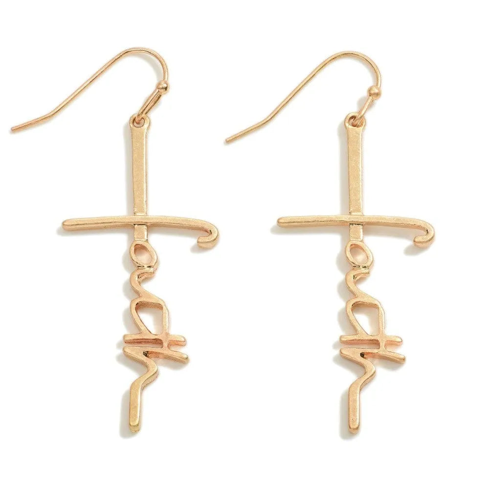 Script Wording Faith Drop Metal Earrings