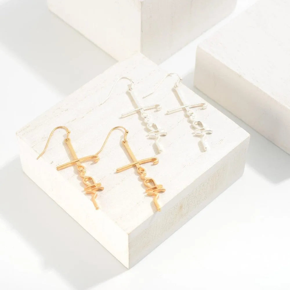 Script Wording Faith Drop Metal Earrings