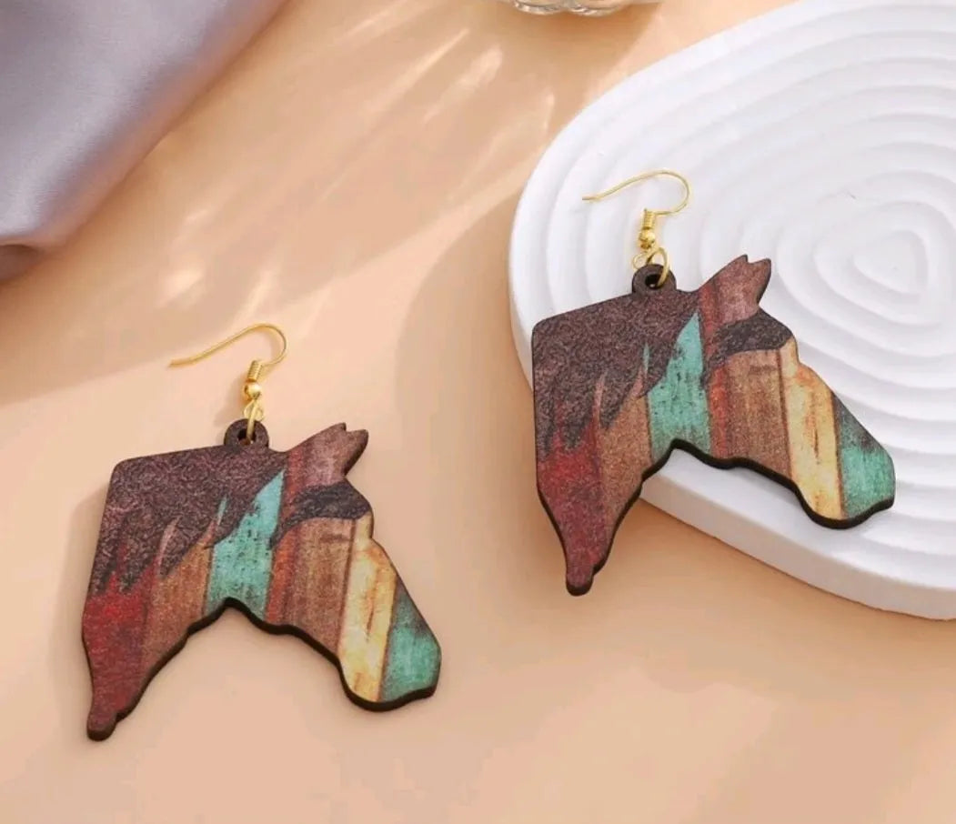 Western Wood Horse Silhouette Earrings