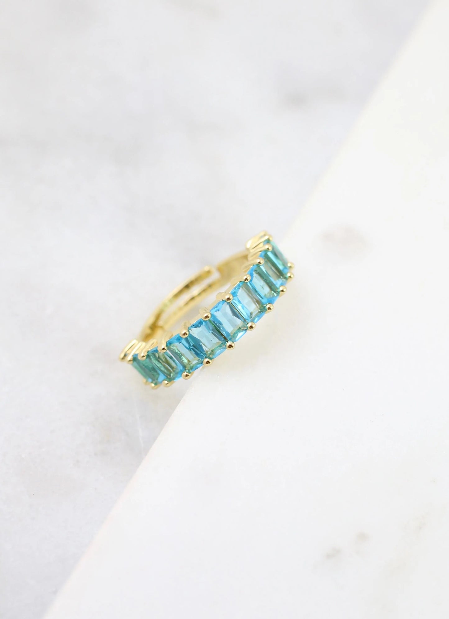 Hubert Baguette Adjustable Ring in Blue