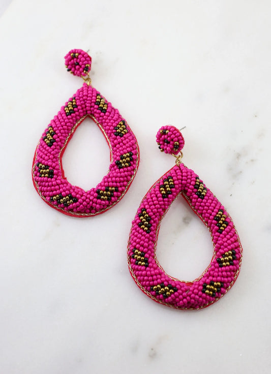 Kai Open Beaded Earring HOT PINK