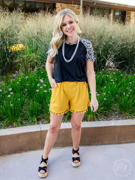 Yellow Mellow Tassel Waffle Knot Shorts - The Bling Barn