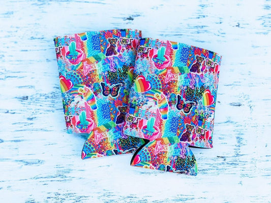 90s Lisa Frank Collage Print Koozie Regular and Slim Can - The Bling Barn
