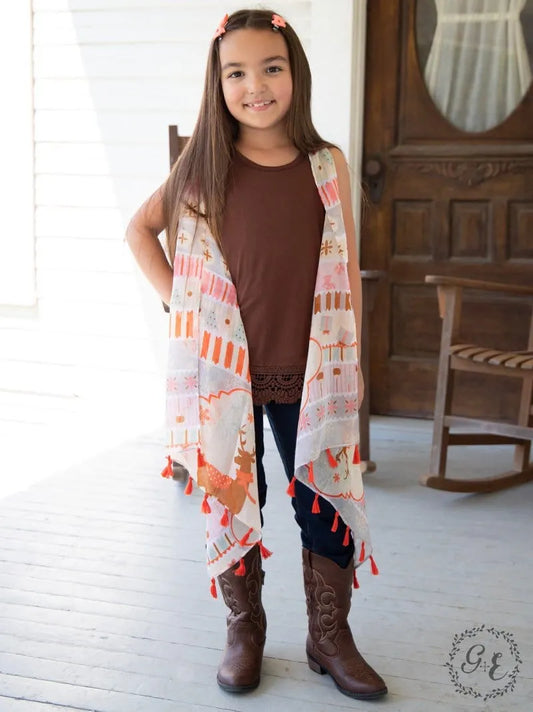 Girls Prancer Christmas Dusyer Vest with Tassels - The Bling Barn