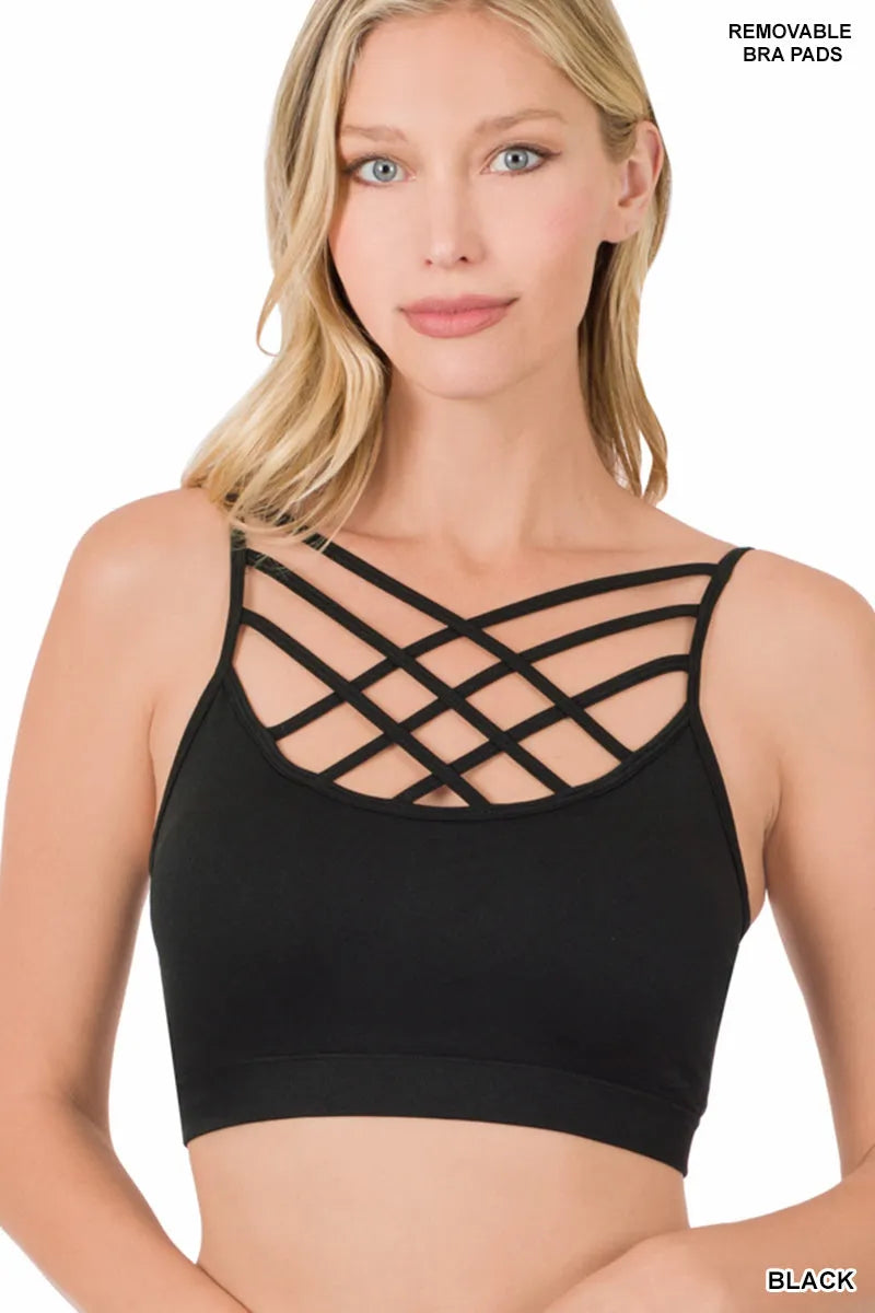 Criss Cross Front Bralette with Removable Pads in all Sizes