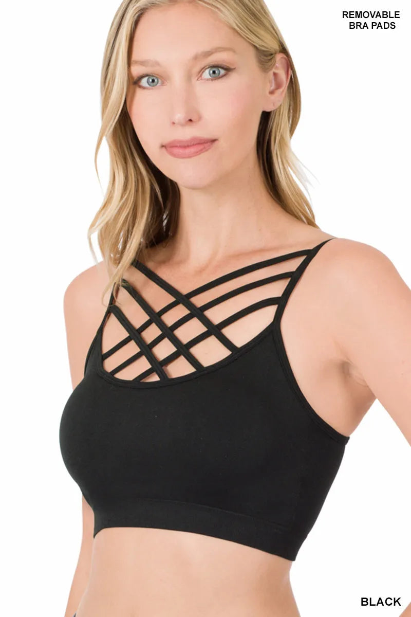 Criss Cross Front Bralette with Removable Pads in all Sizes