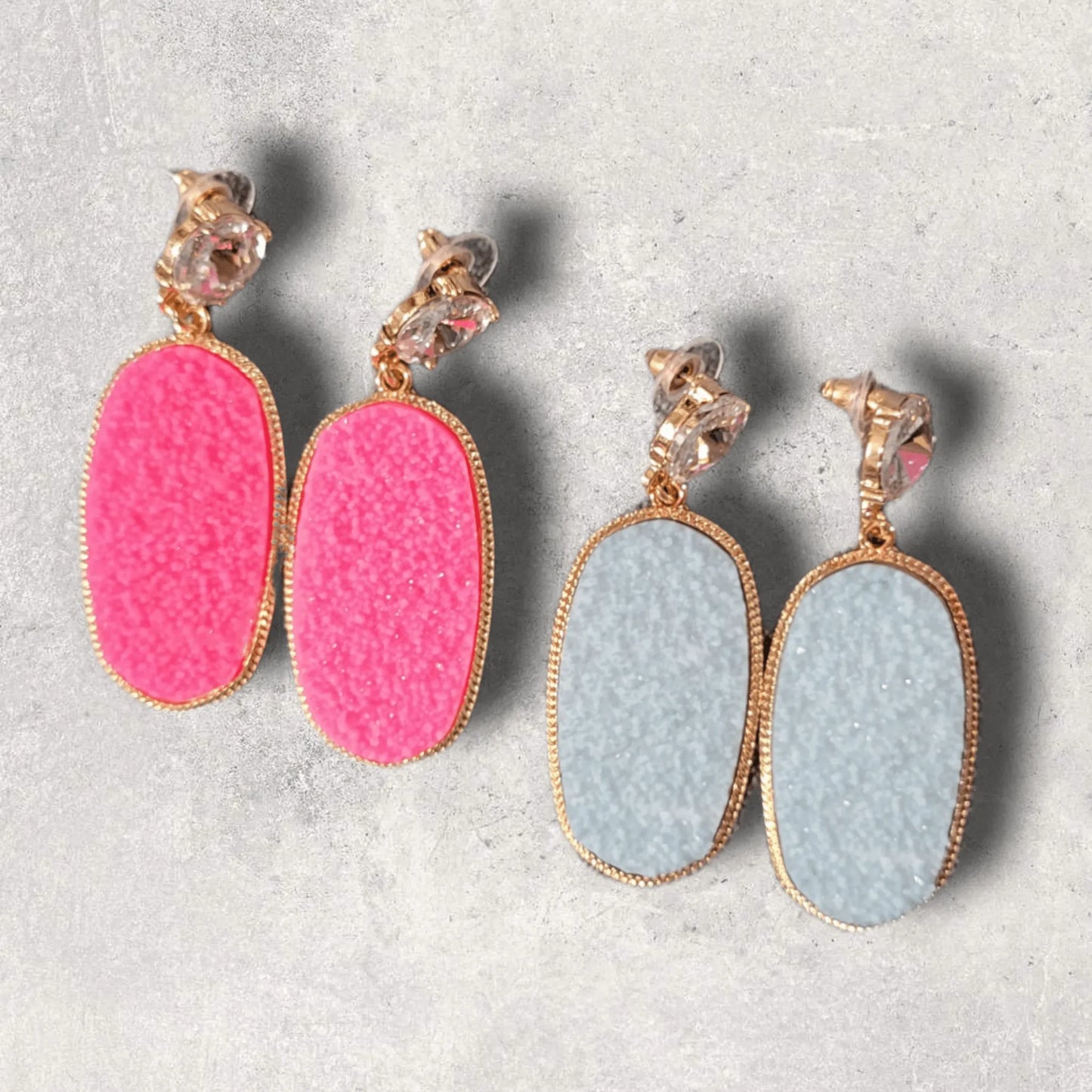 Modern Geo Shaped Druzy Rhinestone Dangle Earrings - The Bling Barn