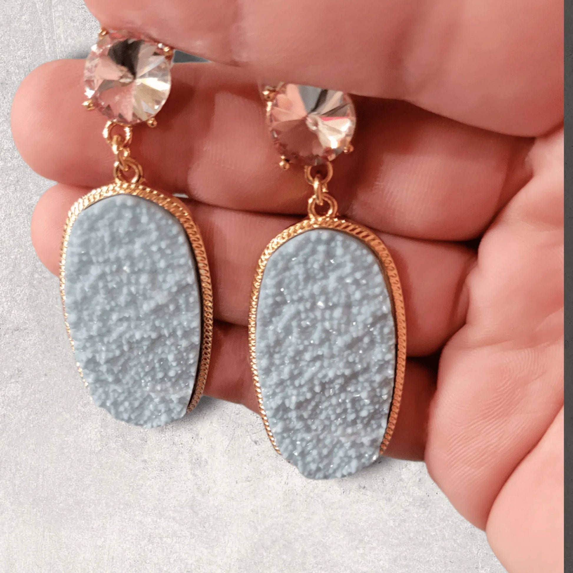 Modern Geo Shaped Druzy Rhinestone Dangle Earrings - The Bling Barn