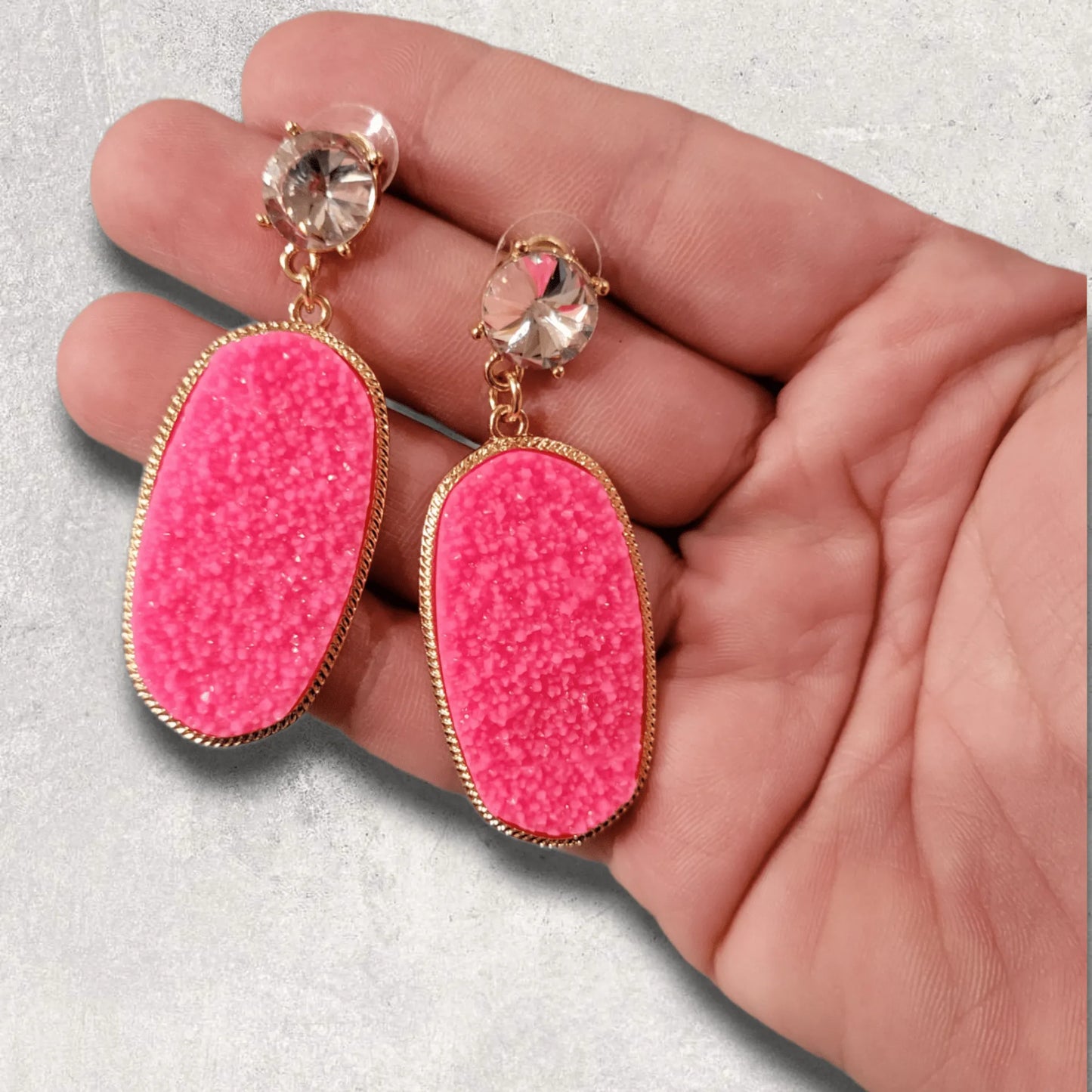 Modern Geo Shaped Druzy Rhinestone Dangle Earrings - The Bling Barn