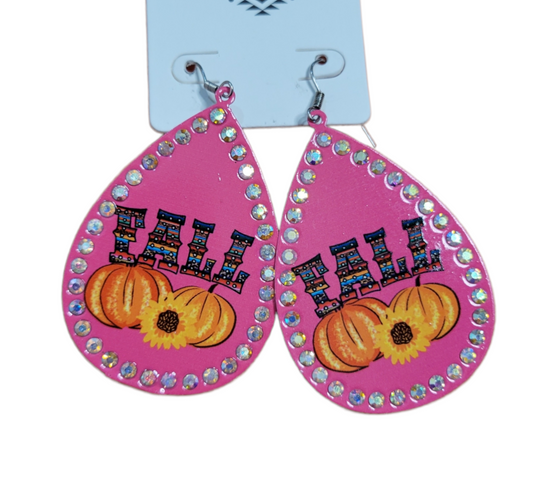 Hot Pink Metal Fall Rhinestone Earrings - The Bling Barn western fashion jewelry