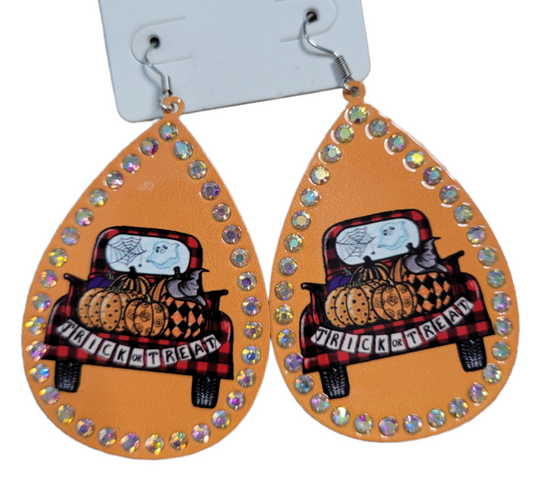Orange Metal Vintage Truck Halloween Earrings - The Bling Barn western fashion jewelry