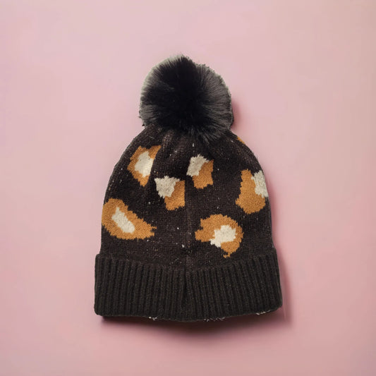 Leopard Print Pom Beanies