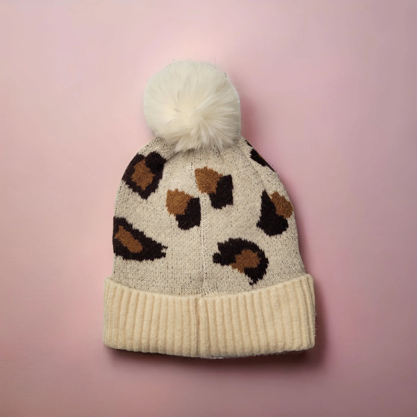 Leopard Print Pom Beanies