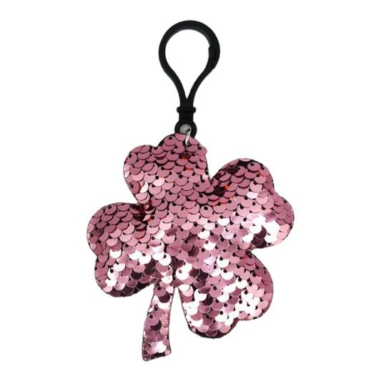 Four Leaf Clover Mermaid Sequin Flip Keychain in Pink