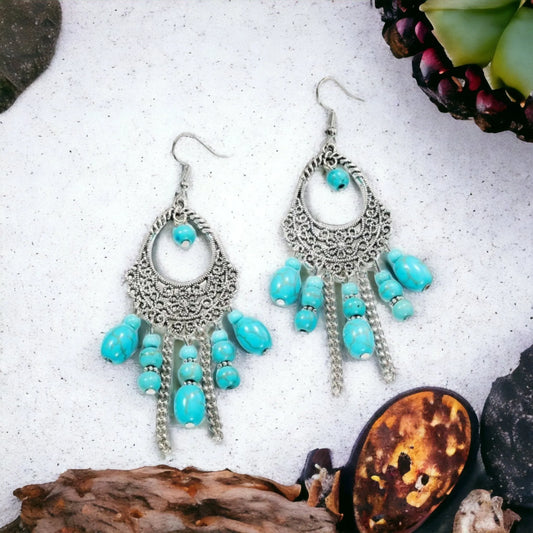 Chandeliers, Chains and Turquoise Earrings