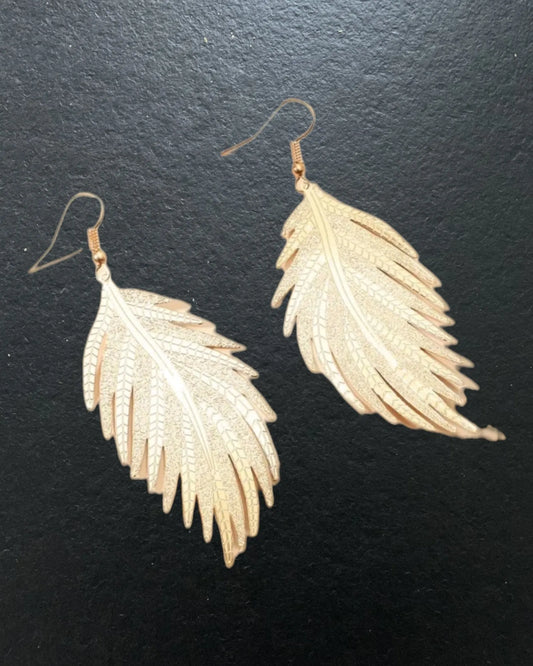 Golden Feather Lightweight Drop Earrings