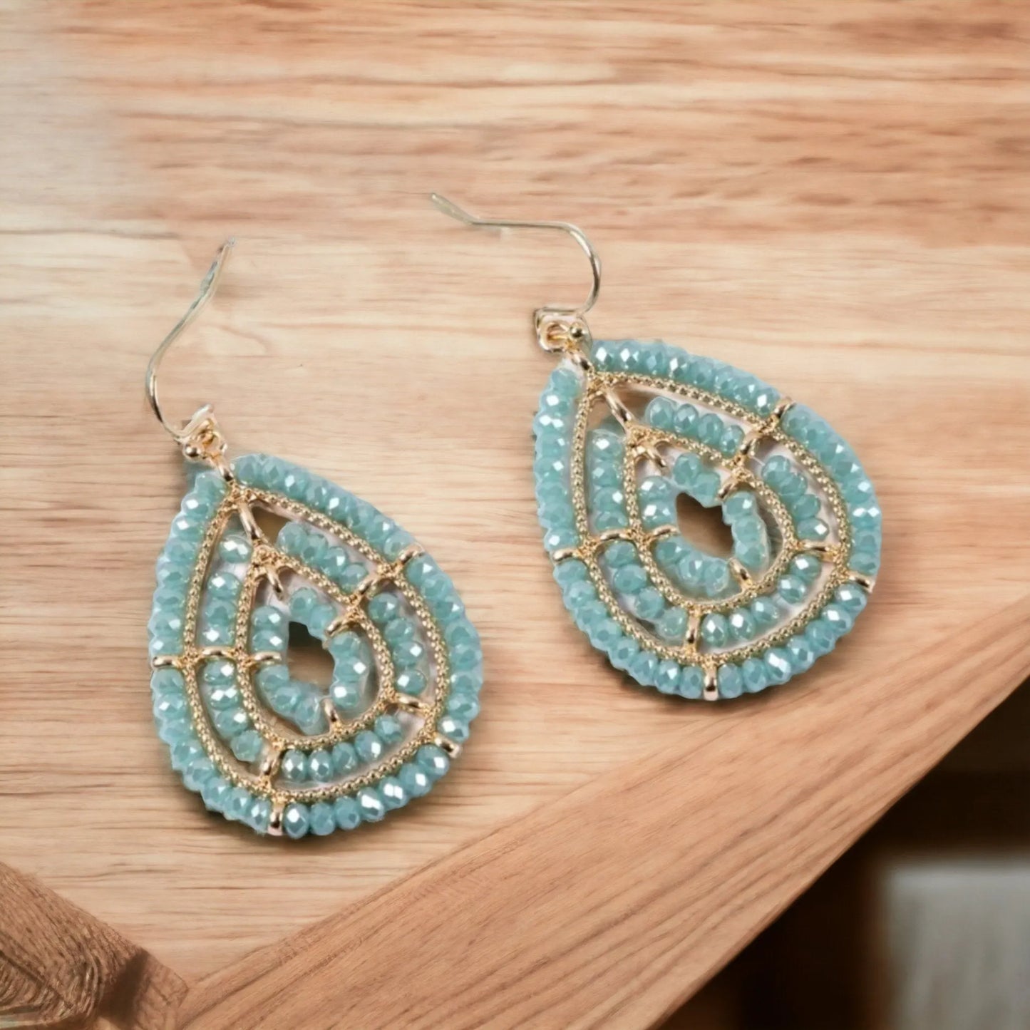 Sea Green Bling Teardrop Earrings