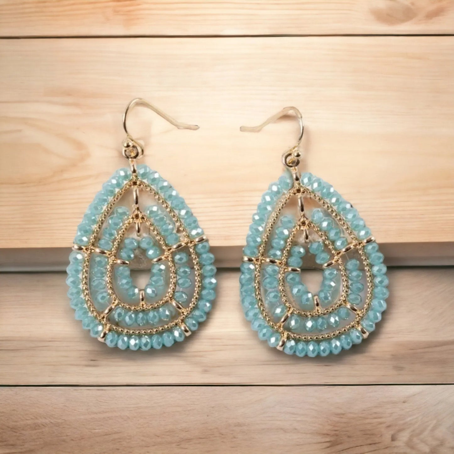 Sea Green Bling Teardrop Earrings