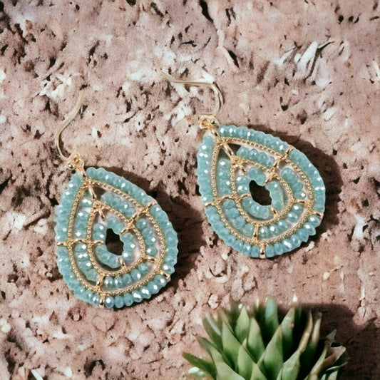 Sea Green Bling Teardrop Earrings