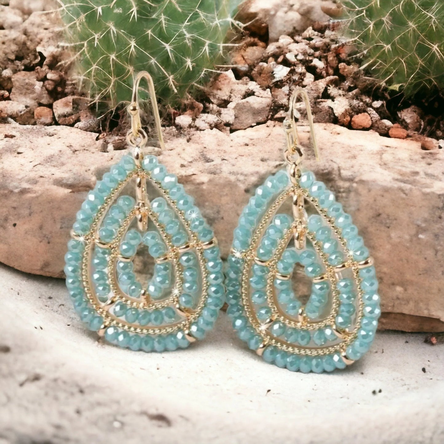 Sea Green Bling Teardrop Earrings