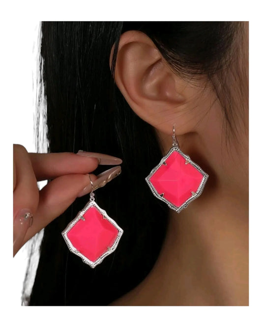 Neon Pink Summertime Fun Vibes Geo Earrings