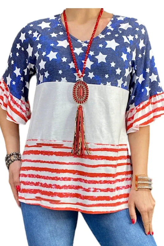 Let Freedom Ring Ruffle Sleeve Top